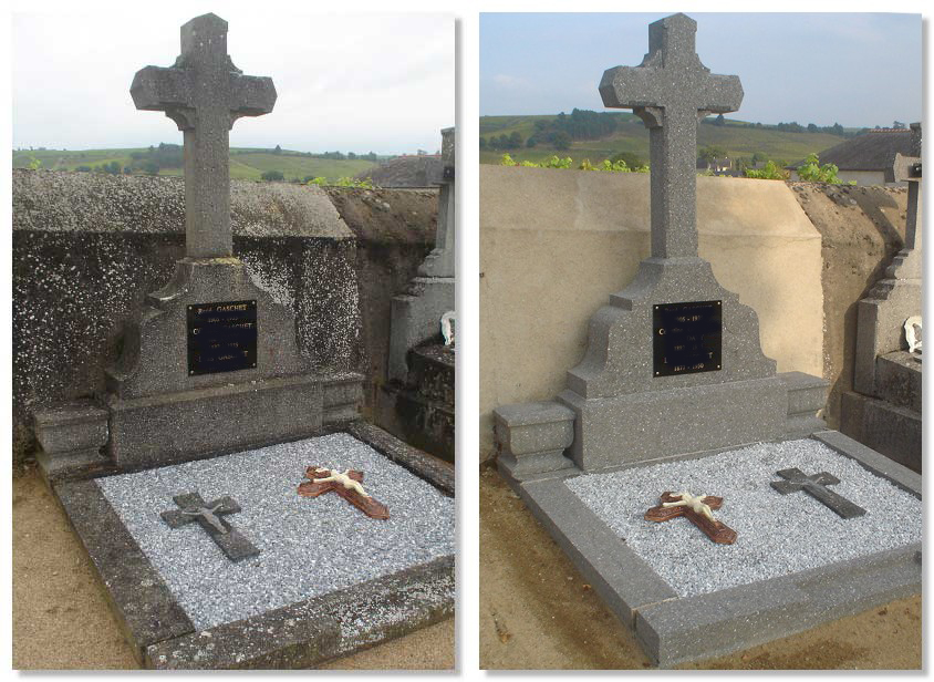 Nettoyage d'une tombe adossée au mur